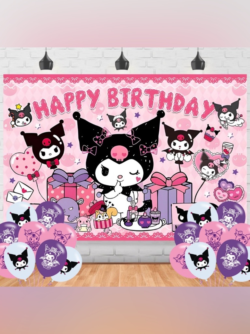 Kuromi Happy Birthday vinyln Backdrop banner 5x3